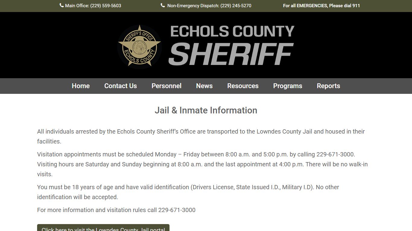 Jail Information – Echols County Sheriff's Office