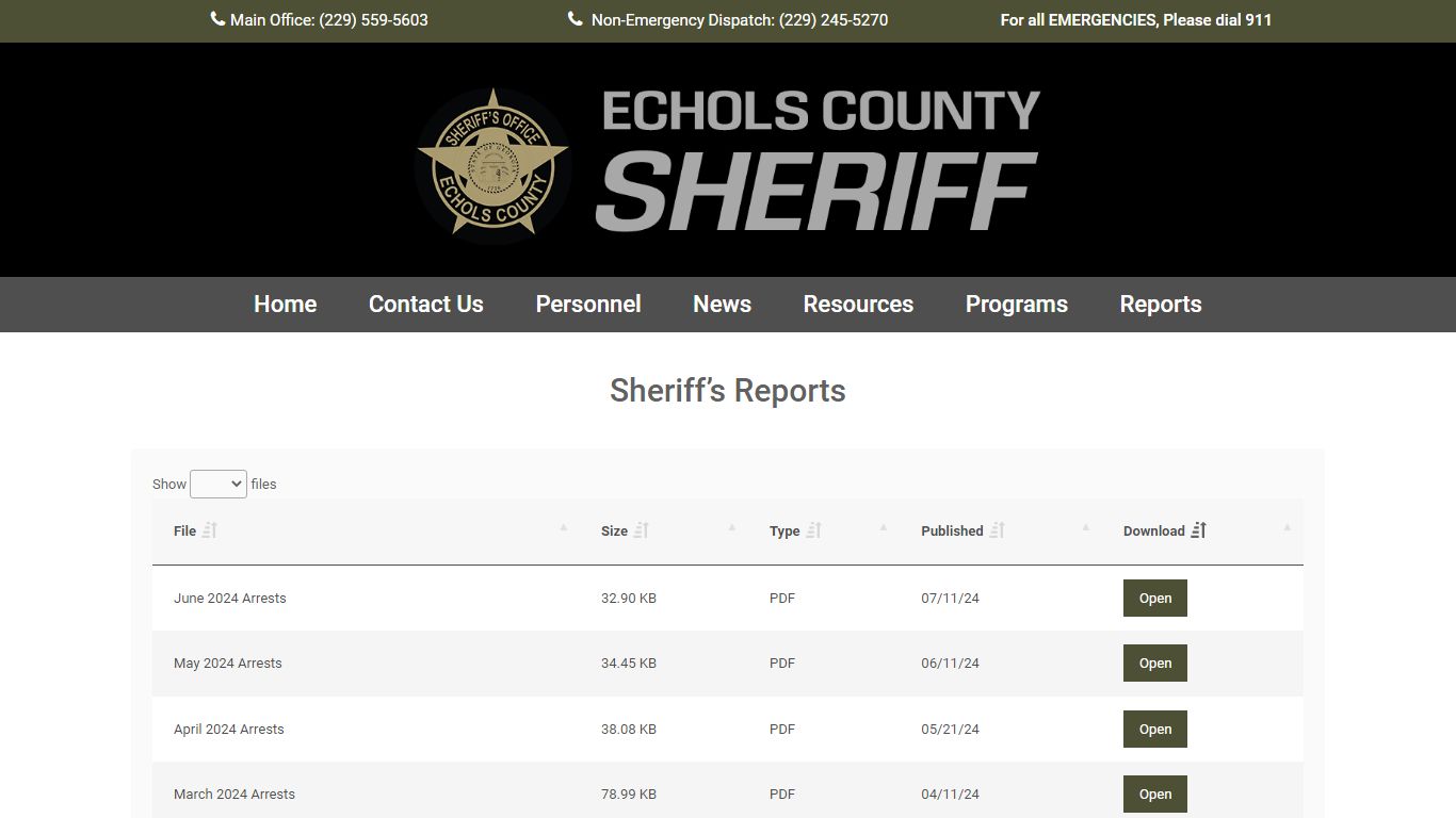 Sheriff’s Reports – Echols County Sheriff's Office